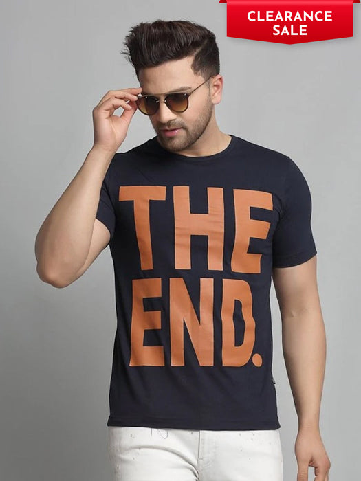 Navy THE END Placement Print Round Neck Cotton Half Sleeve T-Shirt