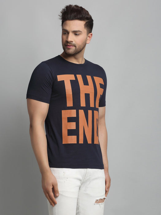 Navy THE END Placement Print Round Neck Cotton Half Sleeve T-Shirt