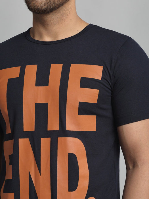 Navy THE END Placement Print Round Neck Cotton Half Sleeve T-Shirt