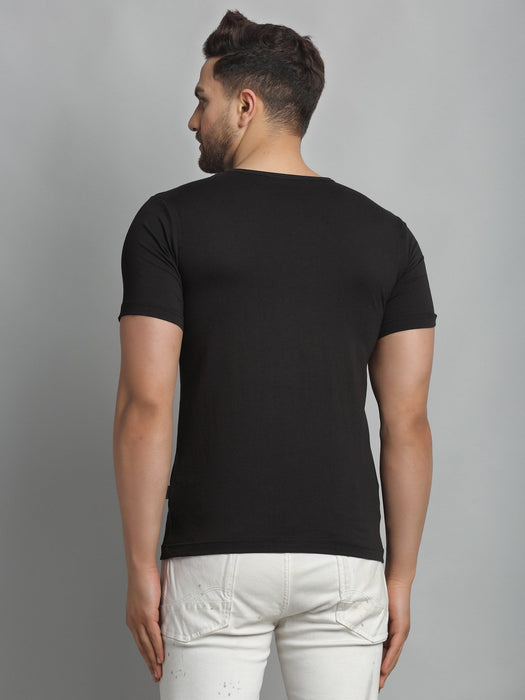 Black Foil Print Round Neck Cotton Half Sleeve T-Shirt