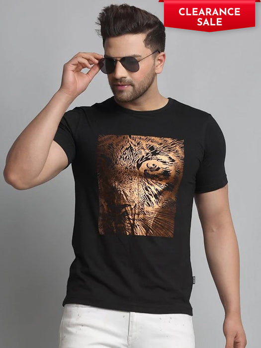 Black Tiger Foil Print Round Neck Cotton Half Sleeve T-Shirt