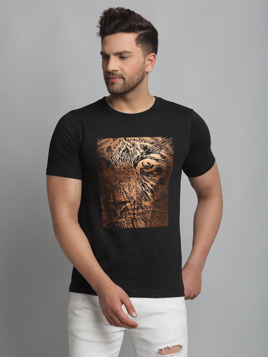 Black Tiger Foil Print Round Neck Cotton Half Sleeve T-Shirt