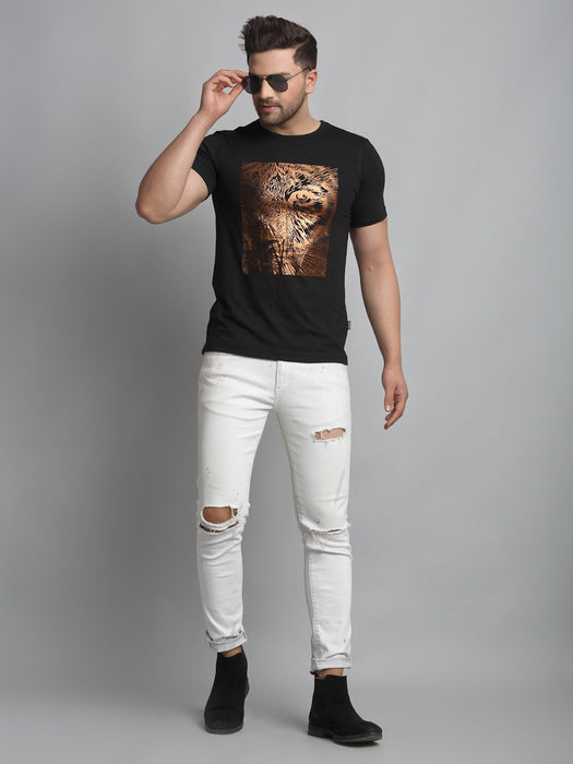 Black Tiger Foil Print Round Neck Cotton Half Sleeve T-Shirt