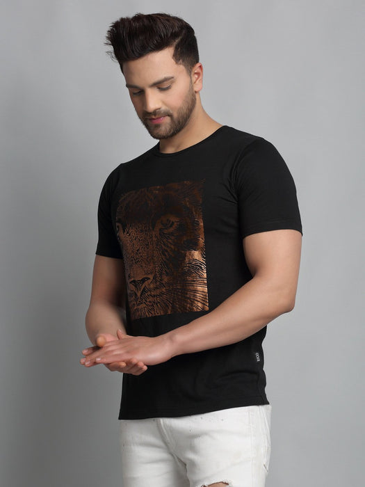 Black Tiger Foil Print Round Neck Cotton Half Sleeve T-Shirt