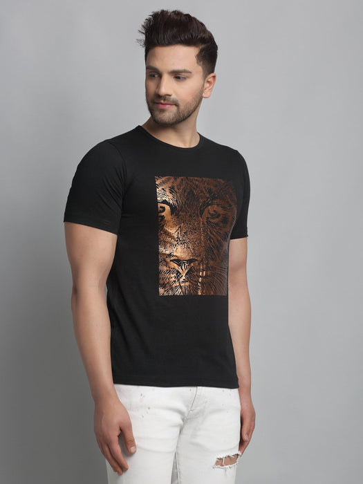 Black Tiger Foil Print Round Neck Cotton Half Sleeve T-Shirt