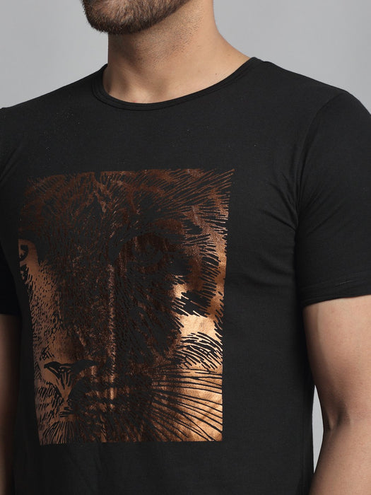 Black Tiger Foil Print Round Neck Cotton Half Sleeve T-Shirt