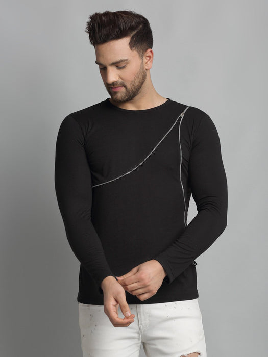 Black Zip Detailing Cotton Full Sleeve T-Shirt