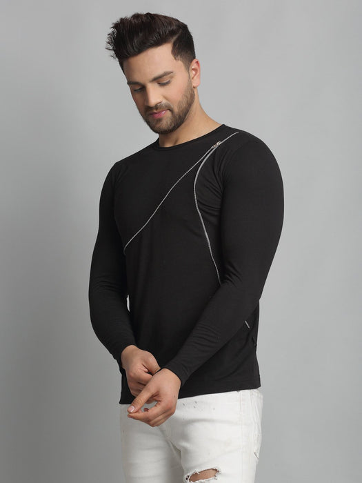 Black Zip Detailing Cotton Full Sleeve T-Shirt