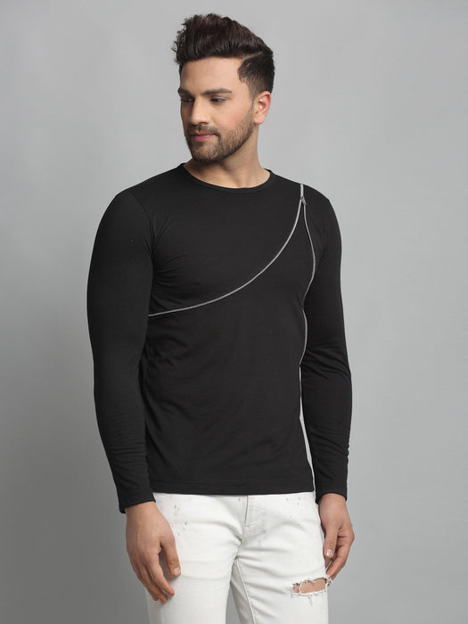 Black Zip Detailing Cotton Full Sleeve T-Shirt