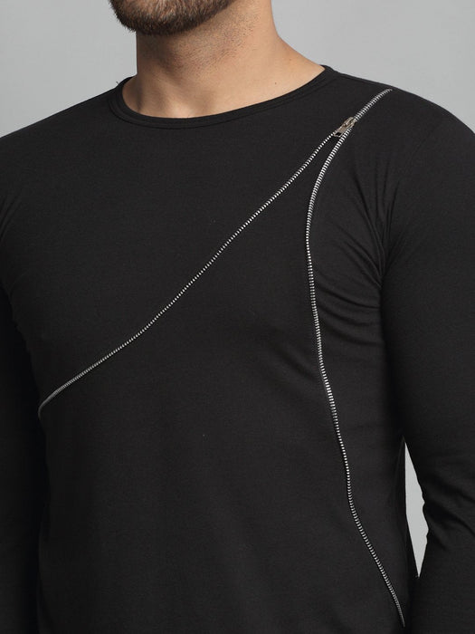 Black Zip Detailing Cotton Full Sleeve T-Shirt