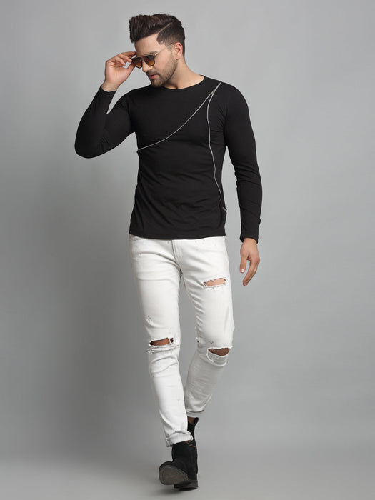 Black Zip Detailing Cotton Full Sleeve T-Shirt