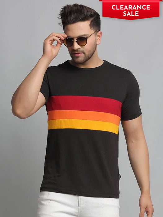 Black Color Block Round Neck Cotton Half Sleeve T-Shirt