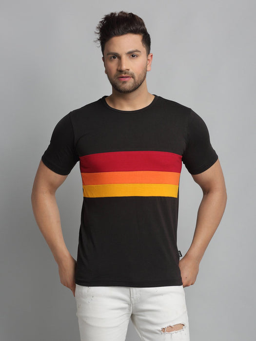 Black Color Block Round Neck Cotton Half Sleeve T-Shirt