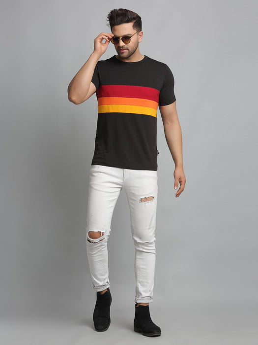 Black Color Block Round Neck Cotton Half Sleeve T-Shirt