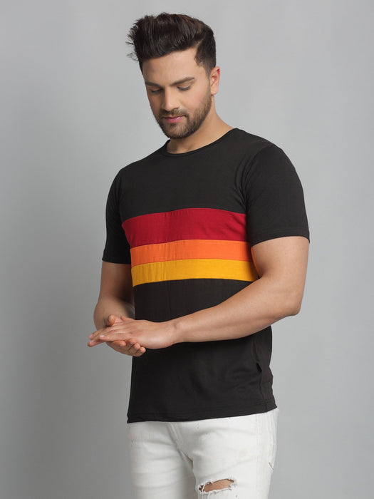 Black Color Block Round Neck Cotton Half Sleeve T-Shirt