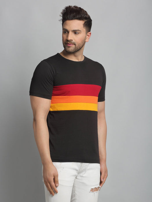 Black Color Block Round Neck Cotton Half Sleeve T-Shirt