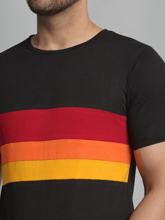 Black Color Block Round Neck Cotton Half Sleeve T-Shirt