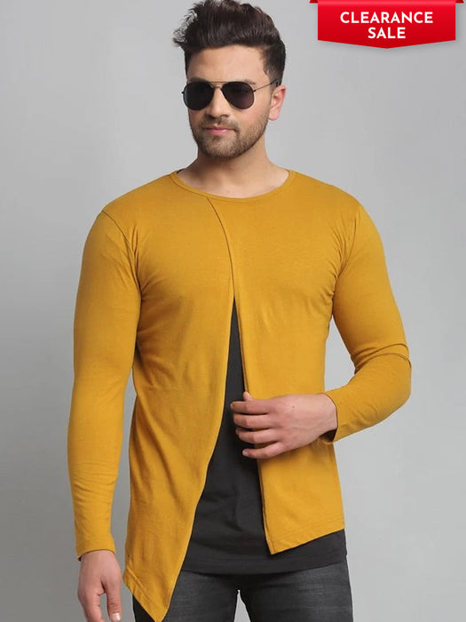 Mustard Overlap Round Neck Cotton Full Sleeve T-Shirt