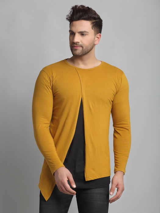 Mustard Overlap Round Neck Cotton Full Sleeve T-Shirt