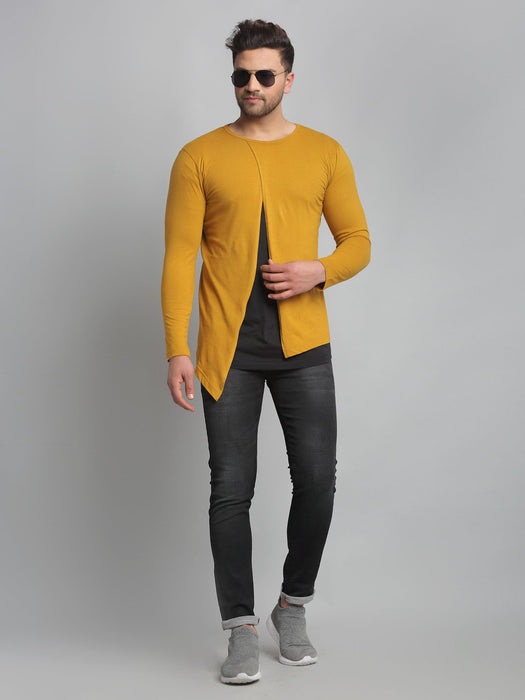 Mustard Overlap Round Neck Cotton Full Sleeve T-Shirt