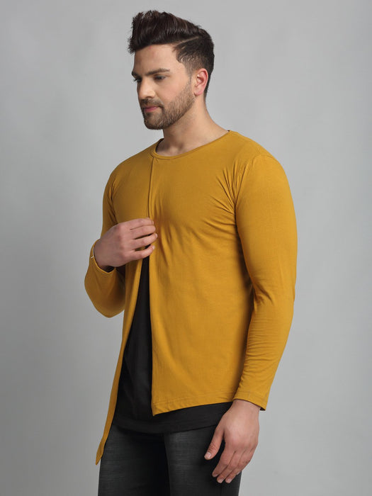 Mustard Overlap Round Neck Cotton Full Sleeve T-Shirt