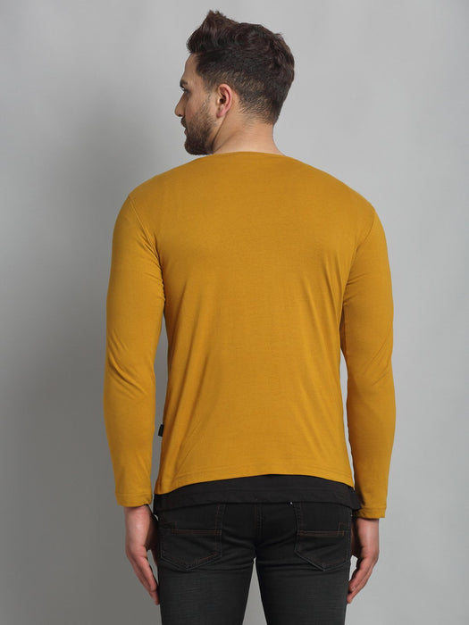 Mustard Overlap Round Neck Cotton Full Sleeve T-Shirt