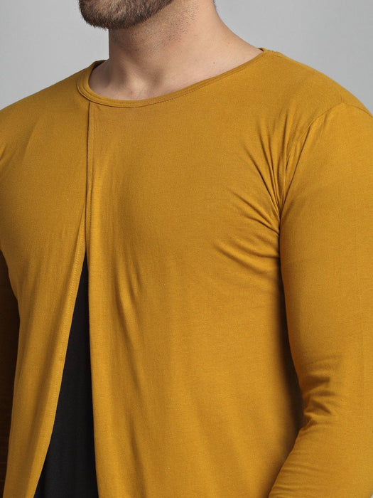 Mustard Overlap Round Neck Cotton Full Sleeve T-Shirt