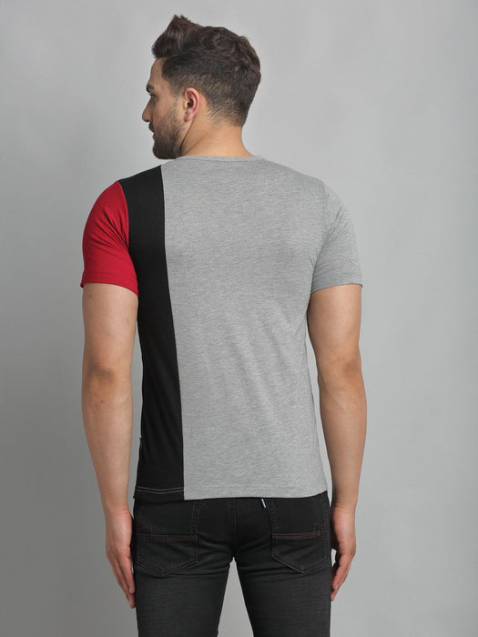 Grey Vertical Color Block Round Neck Cotton Half Sleeve T-Shirt