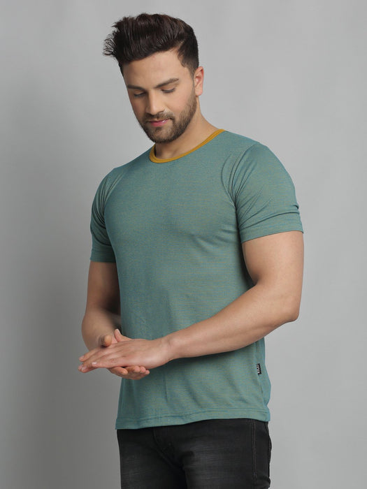 Self Texture Stripe Round Neck Cotton Half Sleeve T-Shirt