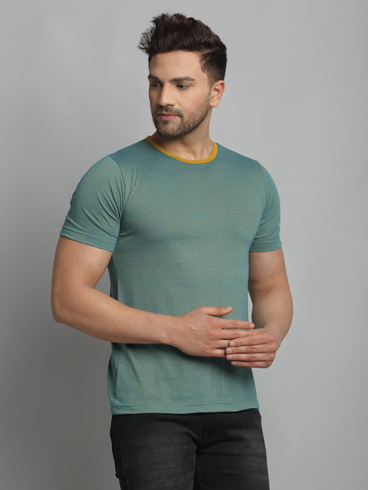 Self Texture Stripe Round Neck Cotton Half Sleeve T-Shirt