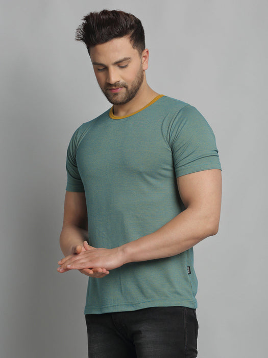 Self Texture Stripe Round Neck Cotton Half Sleeve T-Shirt