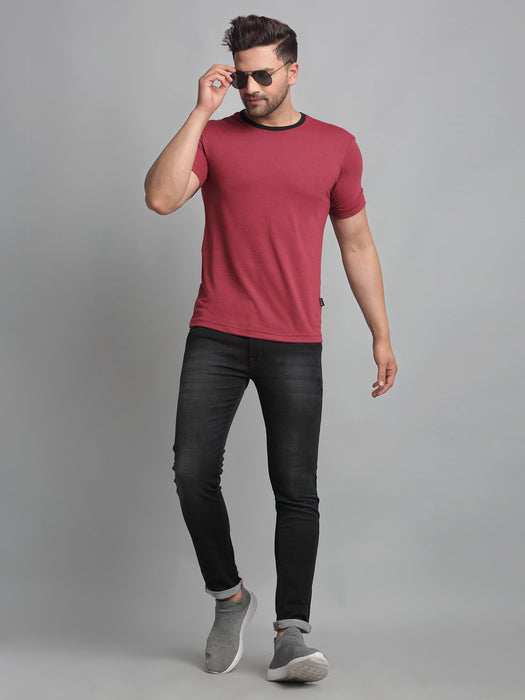 Self Texture Stripe Round Neck Cotton Half Sleeve T-Shirt