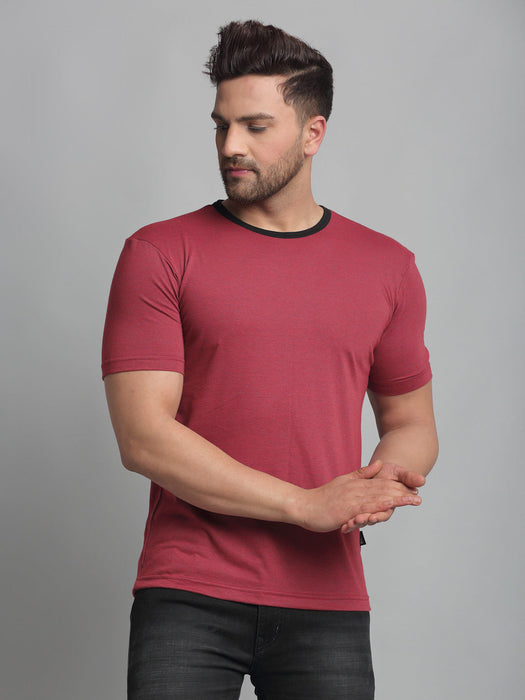 Self Texture Stripe Round Neck Cotton Half Sleeve T-Shirt