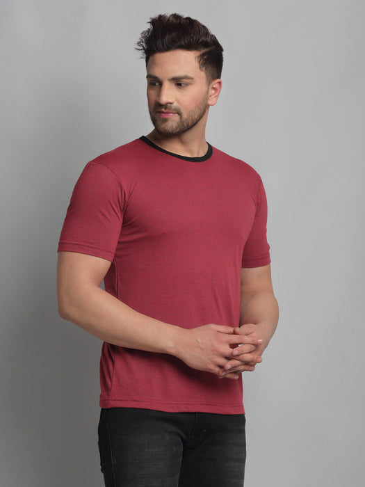 Self Texture Stripe Round Neck Cotton Half Sleeve T-Shirt