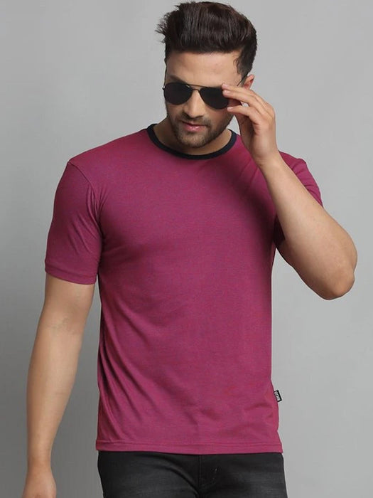 Self Texture Stripe Round Neck Cotton Half Sleeve T-Shirt