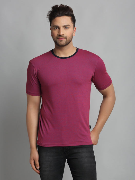 Self Texture Stripe Round Neck Cotton Half Sleeve T-Shirt