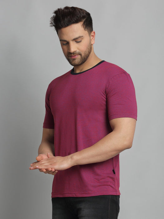 Self Texture Stripe Round Neck Cotton Half Sleeve T-Shirt