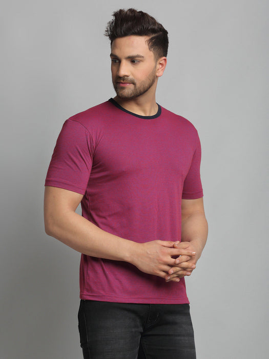 Self Texture Stripe Round Neck Cotton Half Sleeve T-Shirt