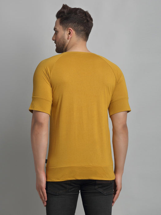 Mustard CALIFORNIA Print Round Neck Cotton Raglan Half Sleeve T-Shirt