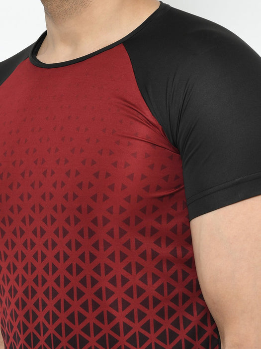 Printed Round Neck Raglan Half Sleeve Active Wear T-Shirt