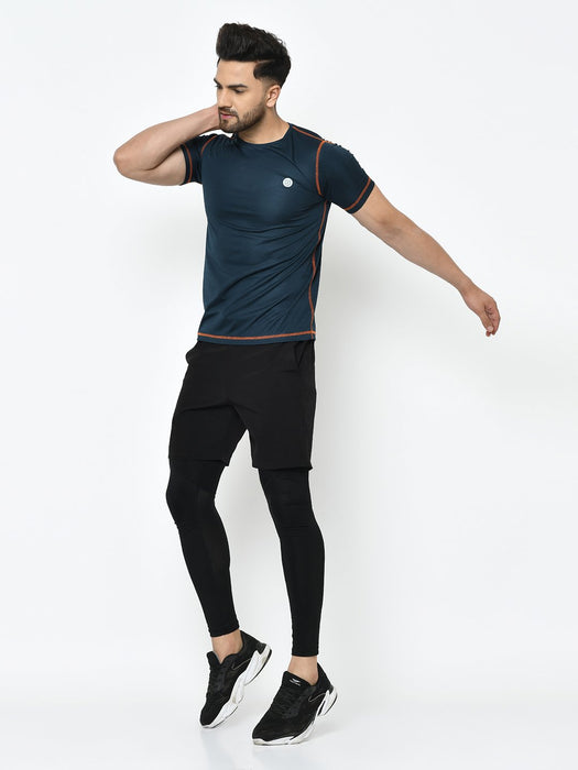 Active Wear Contrast Thread Detailing Half Sleeve T-Shirt