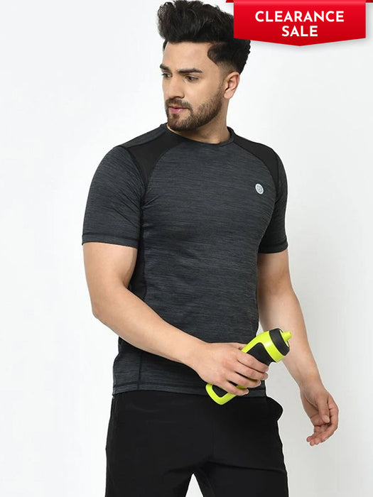 Active Wear Charcoal Black Self Design Cut & Sew Half Sleeve T-Shirt