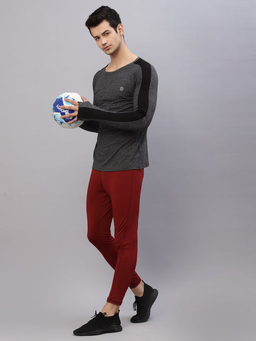 Charcoal Grindle With Contrast Detail Thumbhole Sleeve Round Neck Activewear T-Shirt