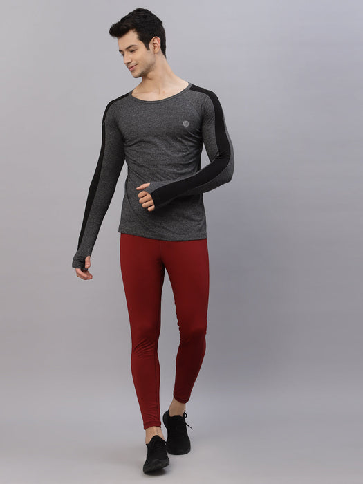 Charcoal Grindle With Contrast Detail Thumbhole Sleeve Round Neck Activewear T-Shirt