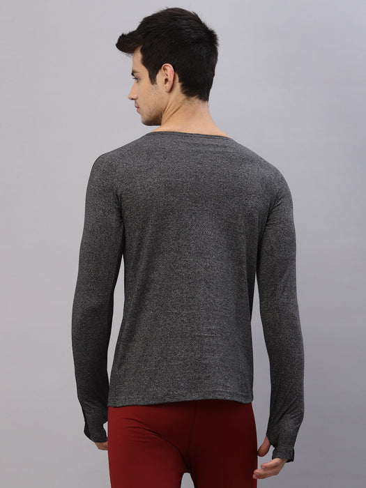 Charcoal Grindle With Contrast Detail Thumbhole Sleeve Round Neck Activewear T-Shirt