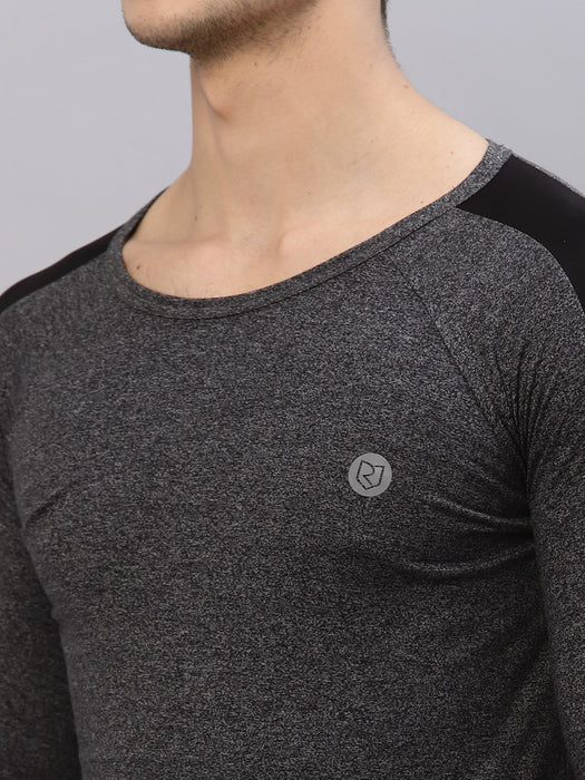 Charcoal Grindle With Contrast Detail Thumbhole Sleeve Round Neck Activewear T-Shirt