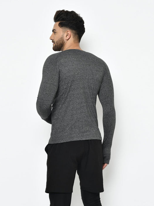 Active Wear Charcoal Grindle With Sleeve Detailing Thumbhole Full Sleeve T-Shirt