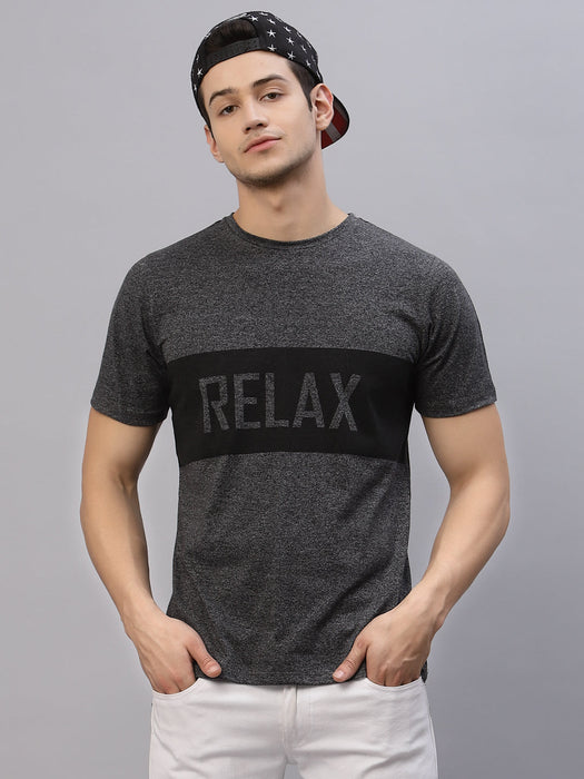 Charcoal Grindle RELAX Print Round Neck Half Sleeve T-Shirt