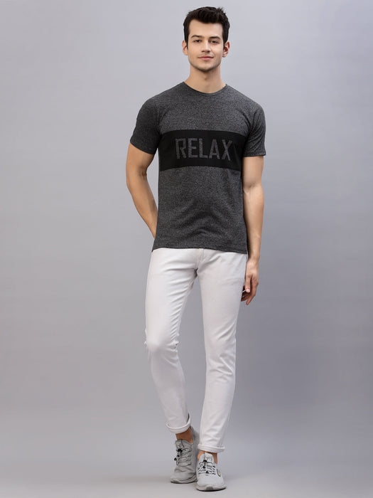 Charcoal Grindle RELAX Print Round Neck Half Sleeve T-Shirt