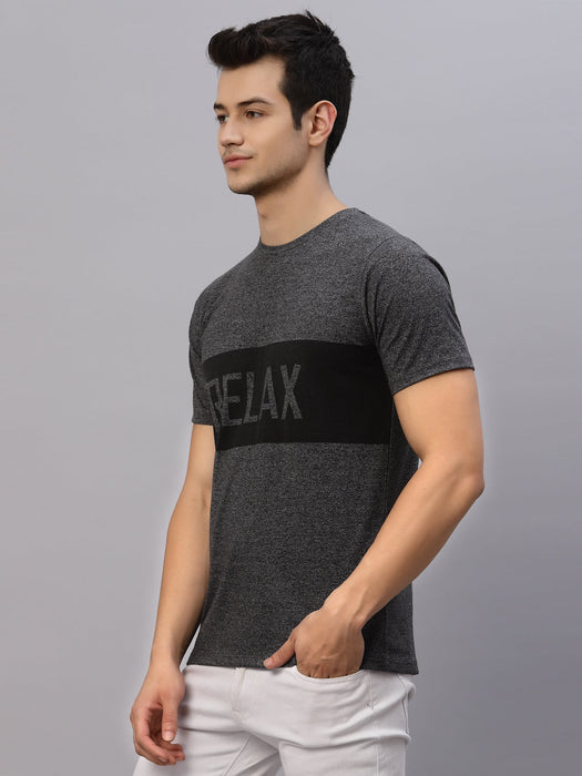 Charcoal Grindle RELAX Print Round Neck Half Sleeve T-Shirt